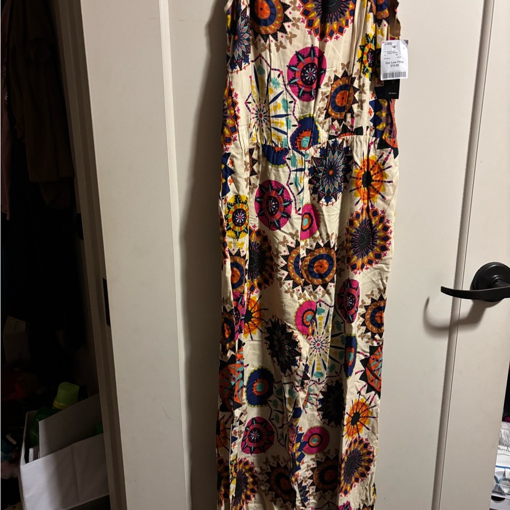 Boho Sunburst Print Maxi Dress - Cream with Multicolor Medallions - Picture 1 of 3